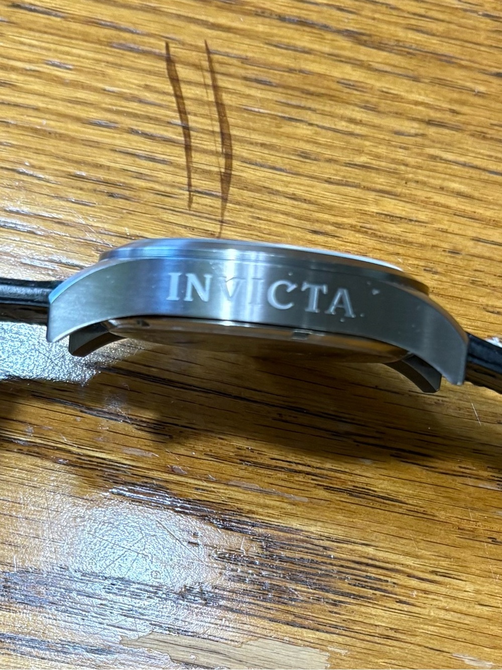 Men’s Invicta Black Dial Watch with Black Leather Strap and Silver Case - Picture 4 of 5